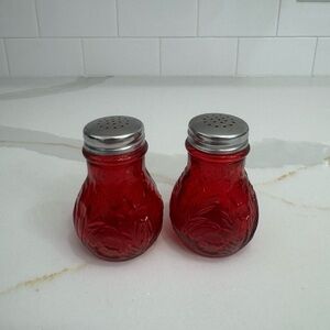 Red Glass Salt and Pepper Shakers